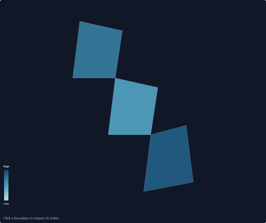 Selecting map boundaries updates the displayed region index.